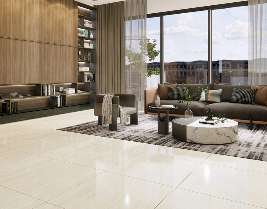 gạch lát nền 80x80 vân đá Travertine Ý Mỹ F88057